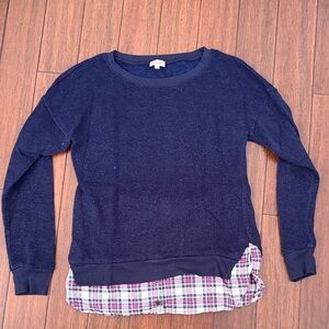Pixley Dark Blue Sweater with Plaid Detail